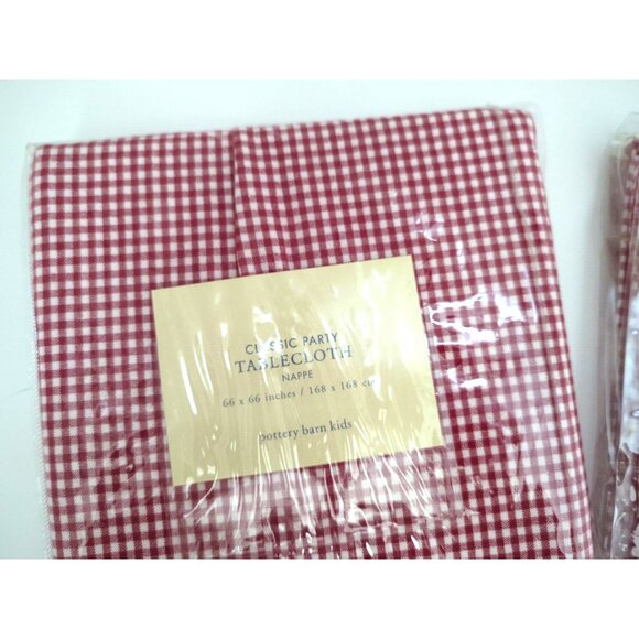 POTTERY BARN KIDS Gingham Cotton Tablecloth 66" X 66 & Matching Napkins Red New - Picture 3 of 5